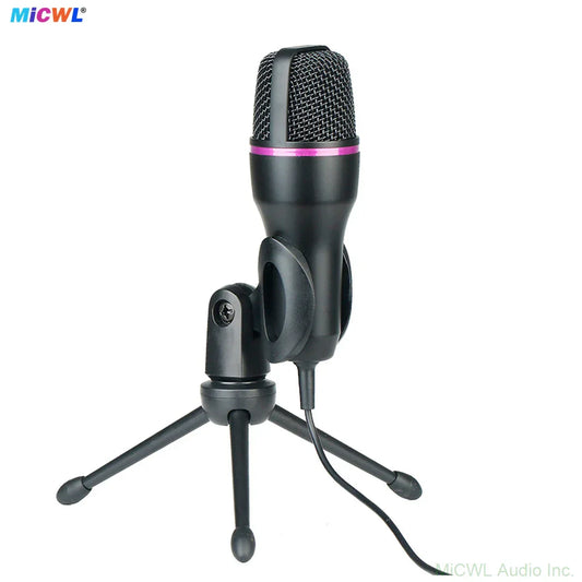 Black professional studio usb condenser microphone with pink accent ring on tripod stand for streaming gaming youtube and ps4 recording
