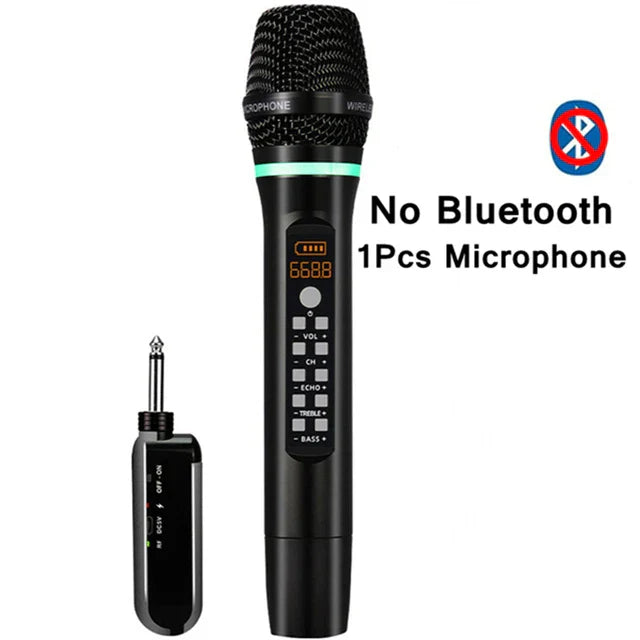 Black professional uhf wireless handheld bluetooth karaoke microphone with digital display and control buttons for recording studio home use