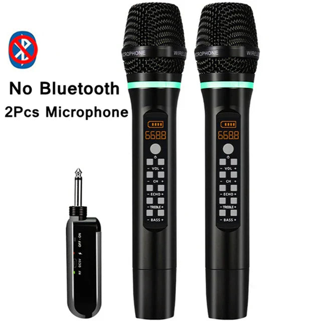 Black professional uhf wireless handheld bluetooth karaoke microphones with textured mesh and control buttons for recording studio home use
