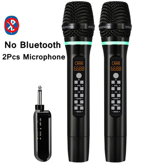 Black professional uhf wireless handheld bluetooth karaoke microphones with textured mesh and control buttons for recording studio home use