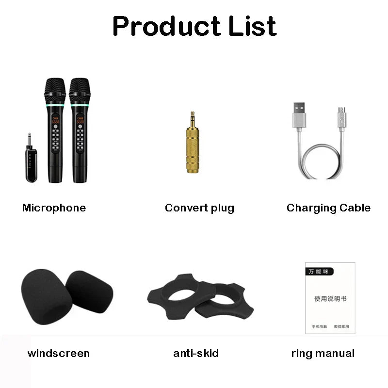 Black professional uhf wireless handheld bluetooth karaoke microphones with green accents for recording studio home use