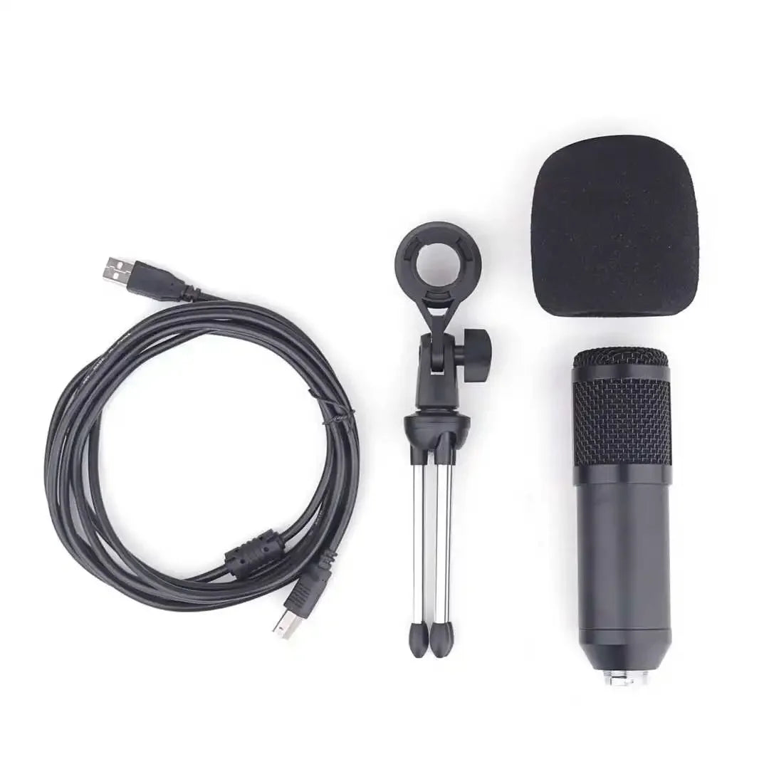 Black professional usb condenser microphone with mesh grille and foam windscreen for laptop pc live interview speech recording