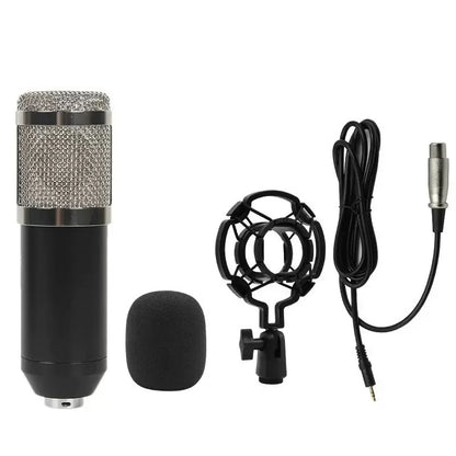 Professional usb streaming podcast pc microphone condenser mic kit with black condenser mic and silver mesh grille