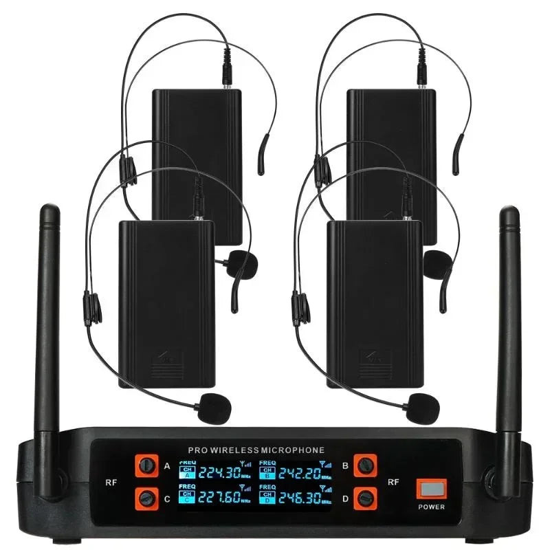 Black professional VHF wireless lavalier microphone system with two transmitters and receiver for home party church use