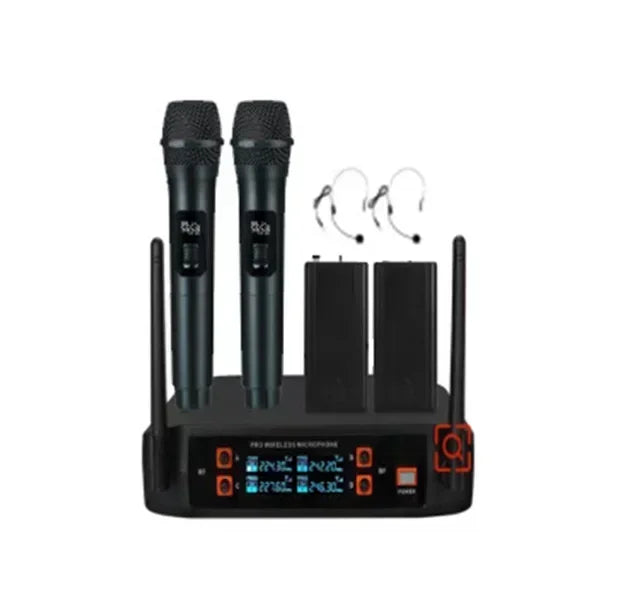 Black professional vhf wireless microphone system with 4 channel handheld karaoke mics for home party church events
