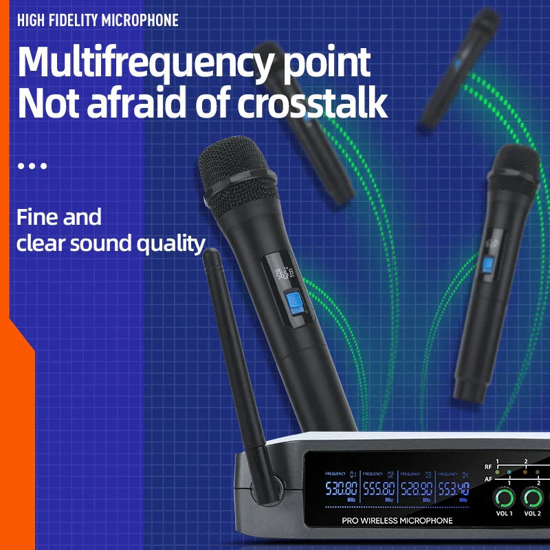 Professional vhf wireless microphone system with black channel handheld karaoke mics and receiver for home party church use