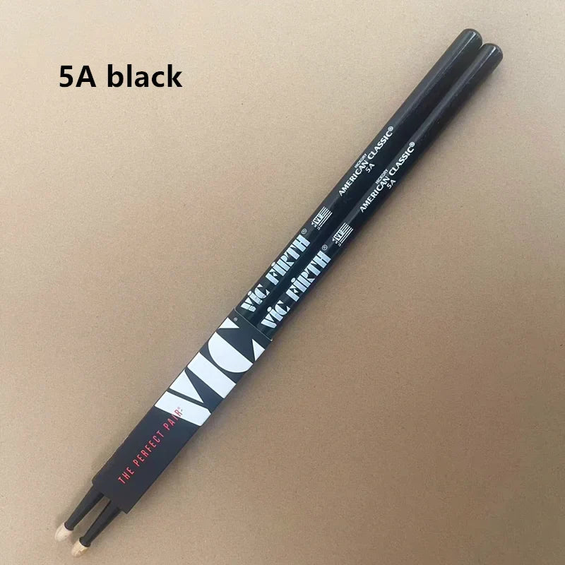 Black vic firth drumsticks 5a with white and red branding made of hickory for professional jazz rock durable use