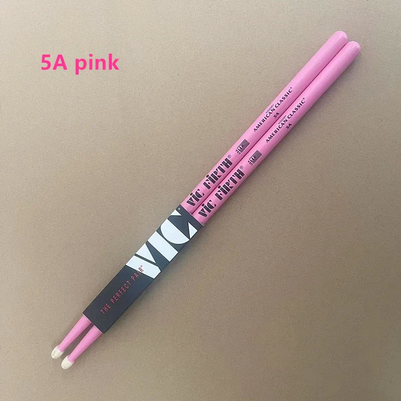 Pink vic firth drumsticks 5a with black and white branding professional vic firth jazz rock durable hickory sticks