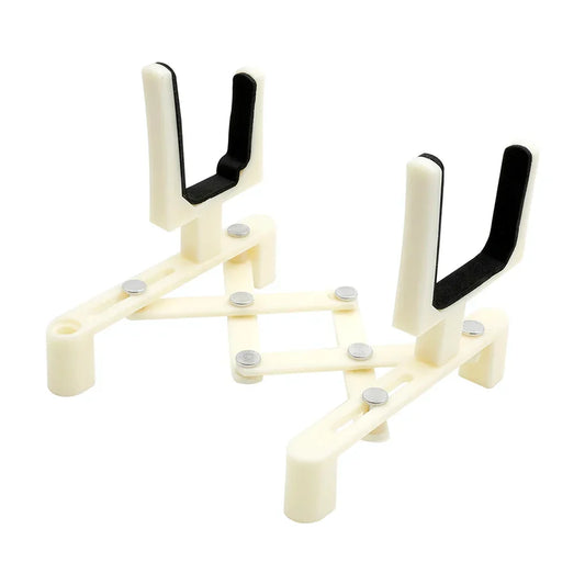 Cream-colored professional violin folding stand with black grips and silver connectors made of durable ABS material
