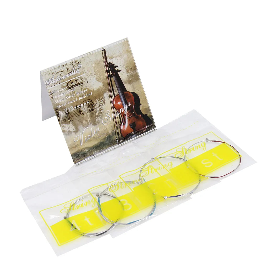 A set of professional violin strings e-1st nickel silver wound with bright yellow coating and silver core for 4 4 violin