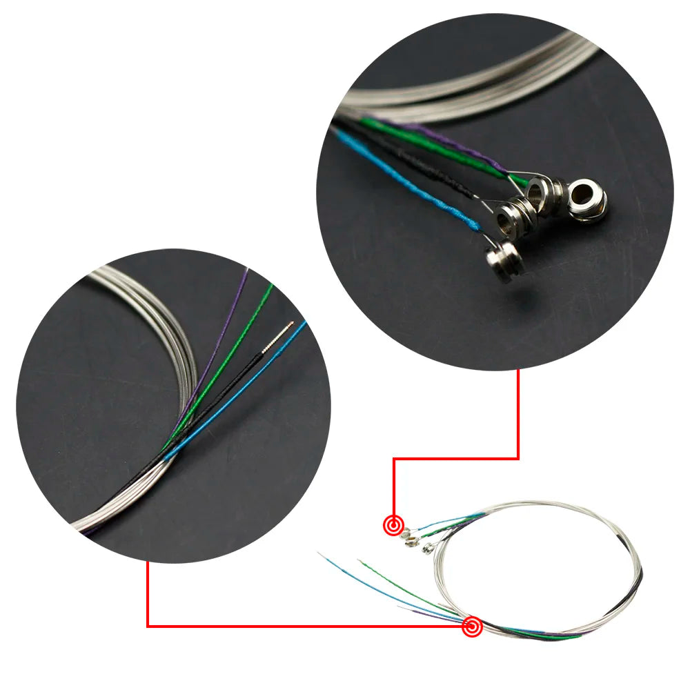 Set of six professional violin strings nickel silver wound with colored winding for e-1st and violin sizes 4/4 to 1/4