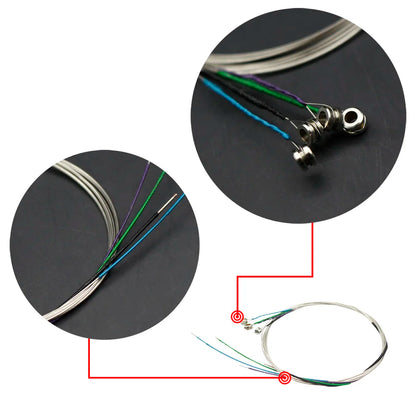 Set of six professional violin strings nickel silver wound with colored winding for e-1st and violin sizes 4/4 to 1/4