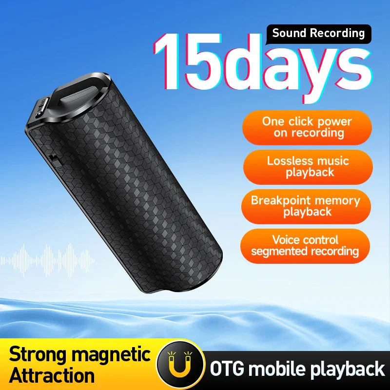 Black hexagonal-patterned professional voice recorder audio dictaphone waterproof with magnetic long standby usb port
