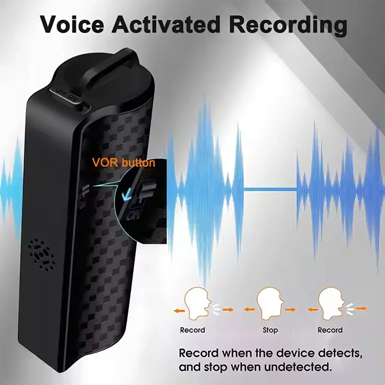 Black carbon fiber textured professional voice recorder with vor button and indicator lights for magnetic long standby use