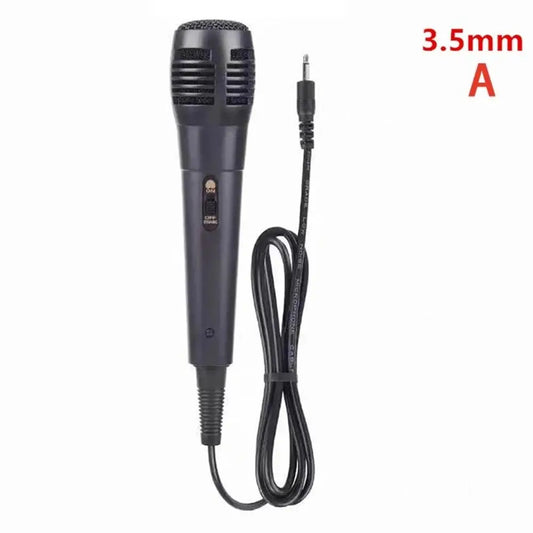 Black professional wired dynamic microphone with textured grip 3.5mm audio jack and on/off switch for type beat music