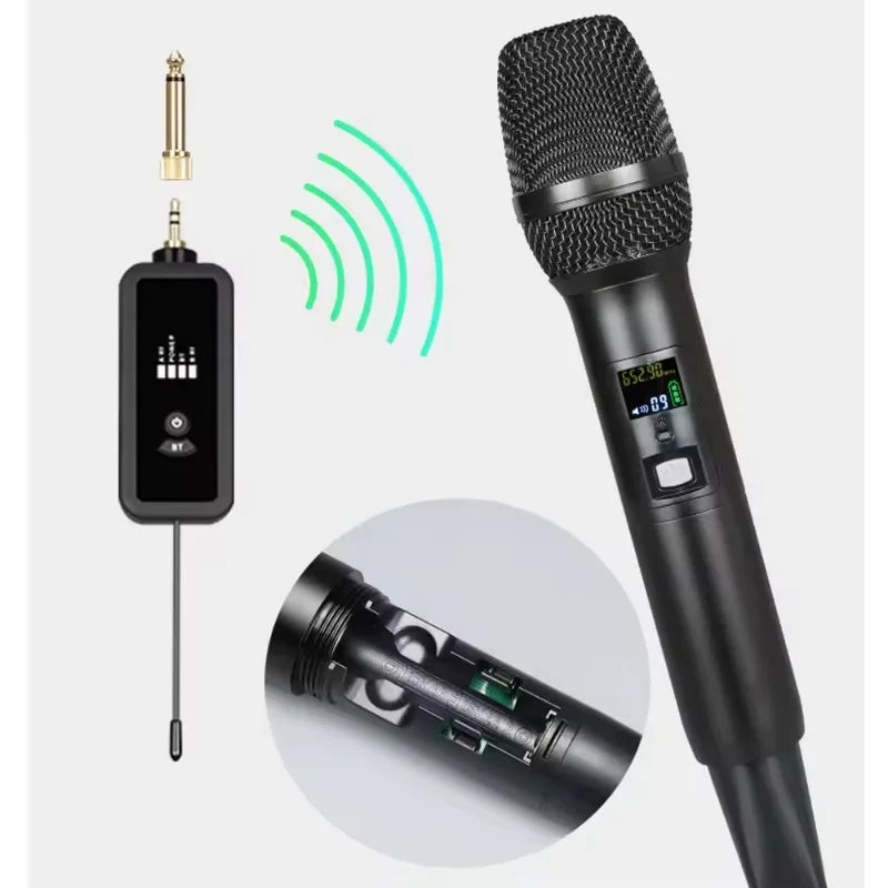 Black professional wireless infrared microphone with dsp reverb and infrared frequency-matching receiver for karaoke singing