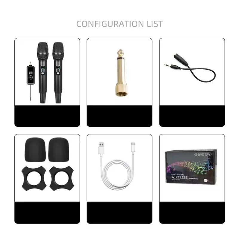 Black professional wireless infrared handheld microphones with dsp reverb and infrared frequency-matching for karaoke