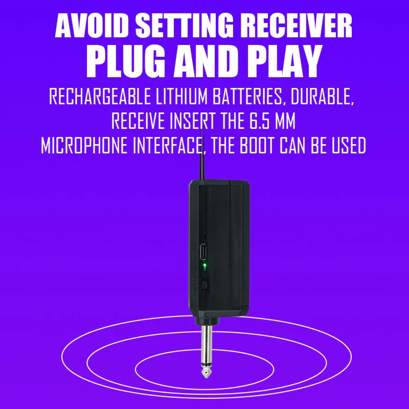 Black rectangular professional wireless microphone receiver with 6.5mm interface rechargeable batteries for channels karaoke handheld type beat music