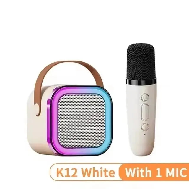 White k12 portable professional wireless microphones with rainbow led lighting and brown leather handle for gaming ktv koraoke use