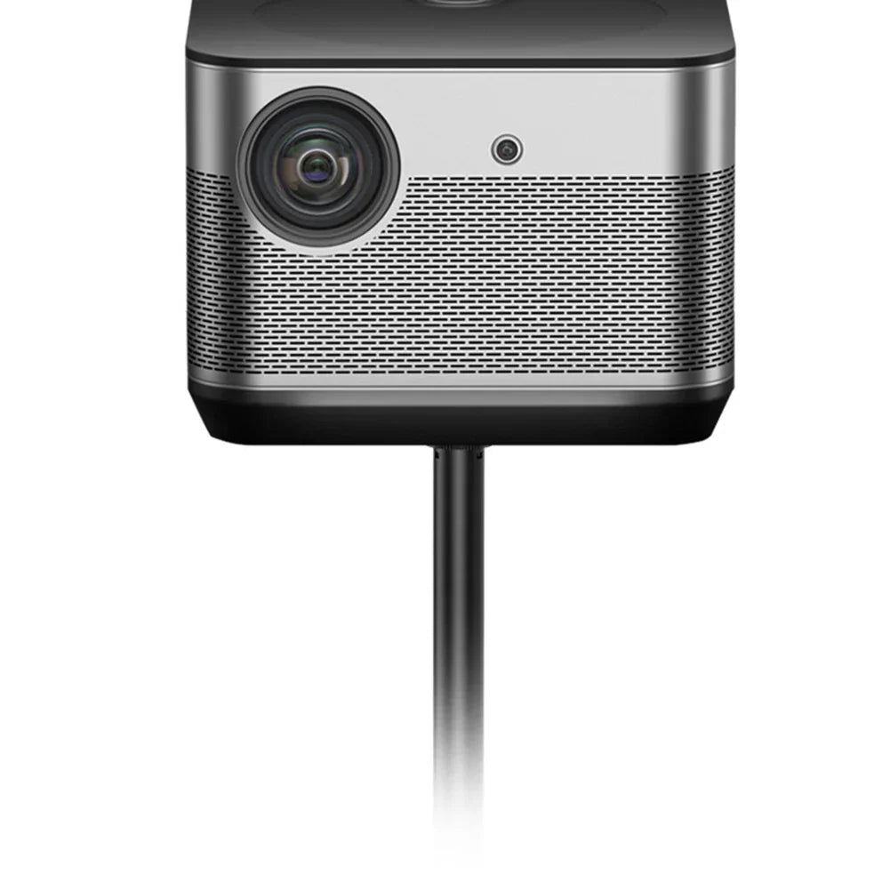 Black and silver projector with textured grille on projectors tray featuring thread tripod tray and telescopic rod standing