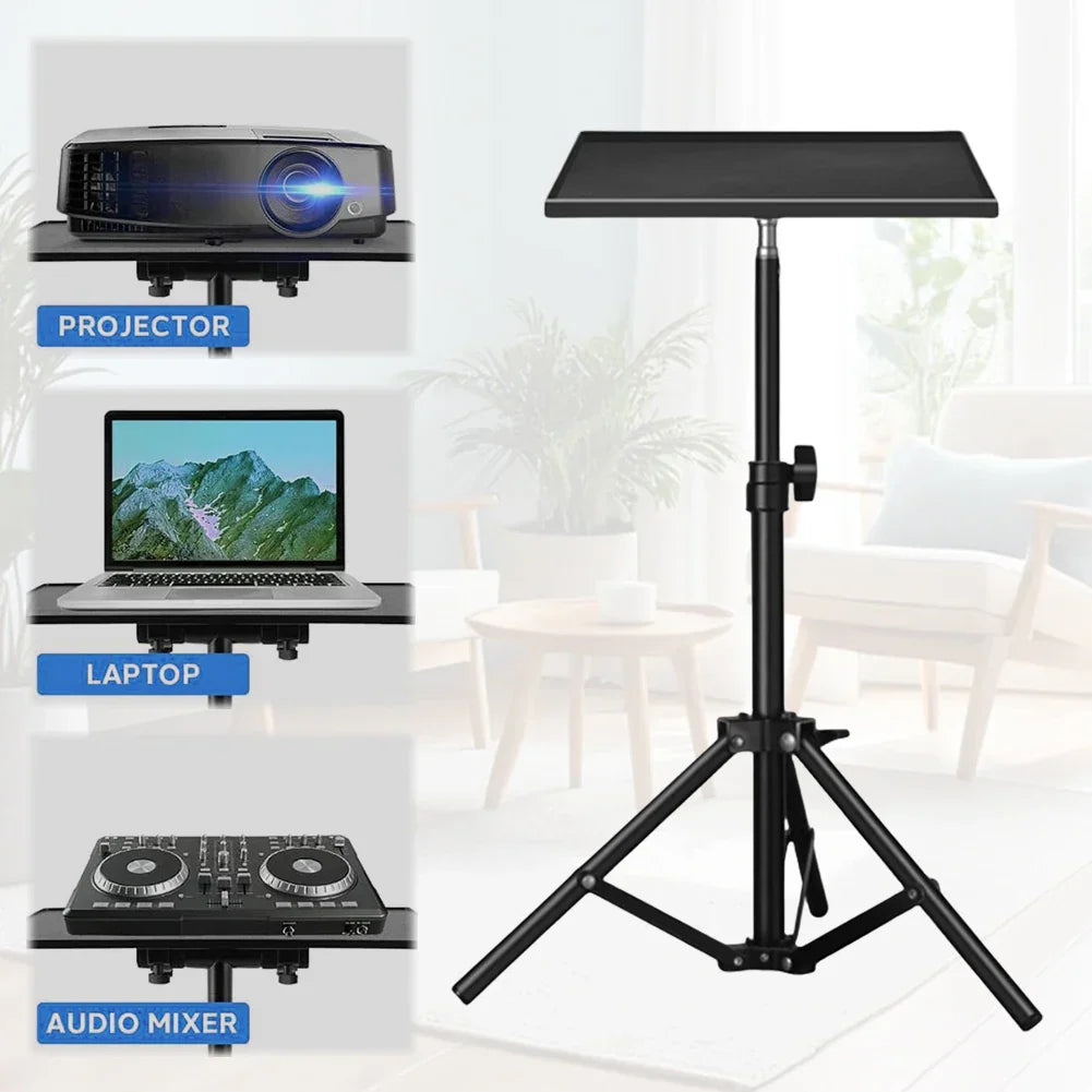 Black adjustable-height projectors tray with 1/4inch thread tripod tray and telescopic rod standing for dj equipment