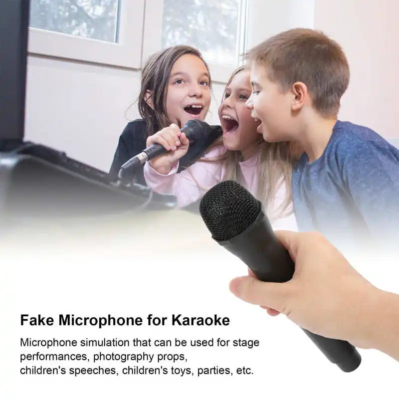 Black plastic karaoke studio microphone with mesh grille and ergonomic grip for karaoke dance shows and practice microphone prop