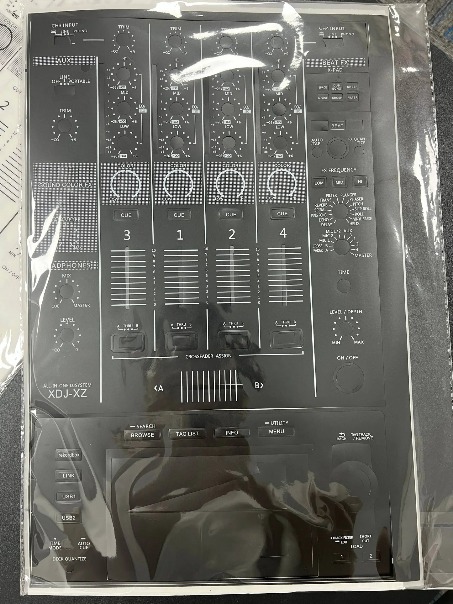 Black plastic dj mixer cover for denon xdj-xz with pvc film protective sticker pioneer for surfing protection on all-in-one dj controller
