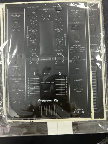 Black pioneer dj xdj-rx2 all-in-one dj controller with white knobs featuring protective sticker pioneer pvc film surfing protection
