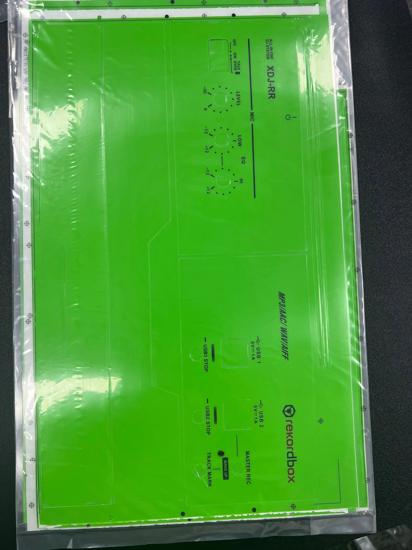 Green plastic circuit board panel with printed labels packaged in clear pvc film for protective sticker pioneer all-in-one dj controller surfing protection