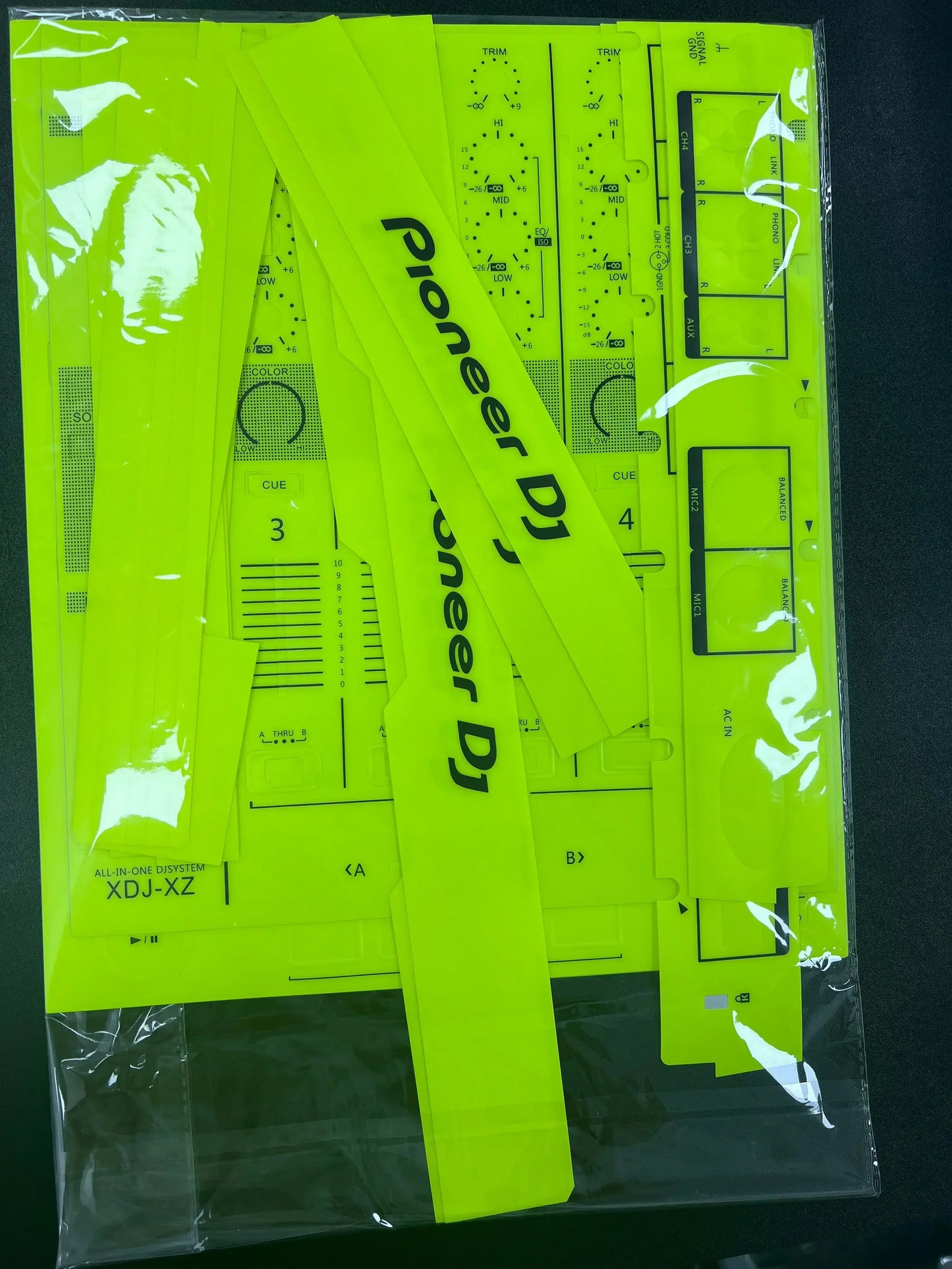 Bright neon yellow protective sticker pioneer dj xdj-xz deck overlay strips in pvc film for all-in-one dj controller surfing protection