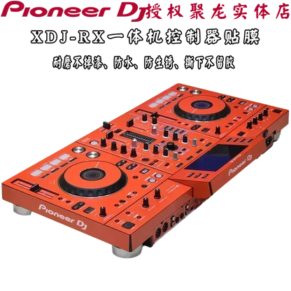 Vibrant orange pioneer dj xdj-rx all-in-one dj controller with black jog wheels and protective sticker pioneer for surfing protection