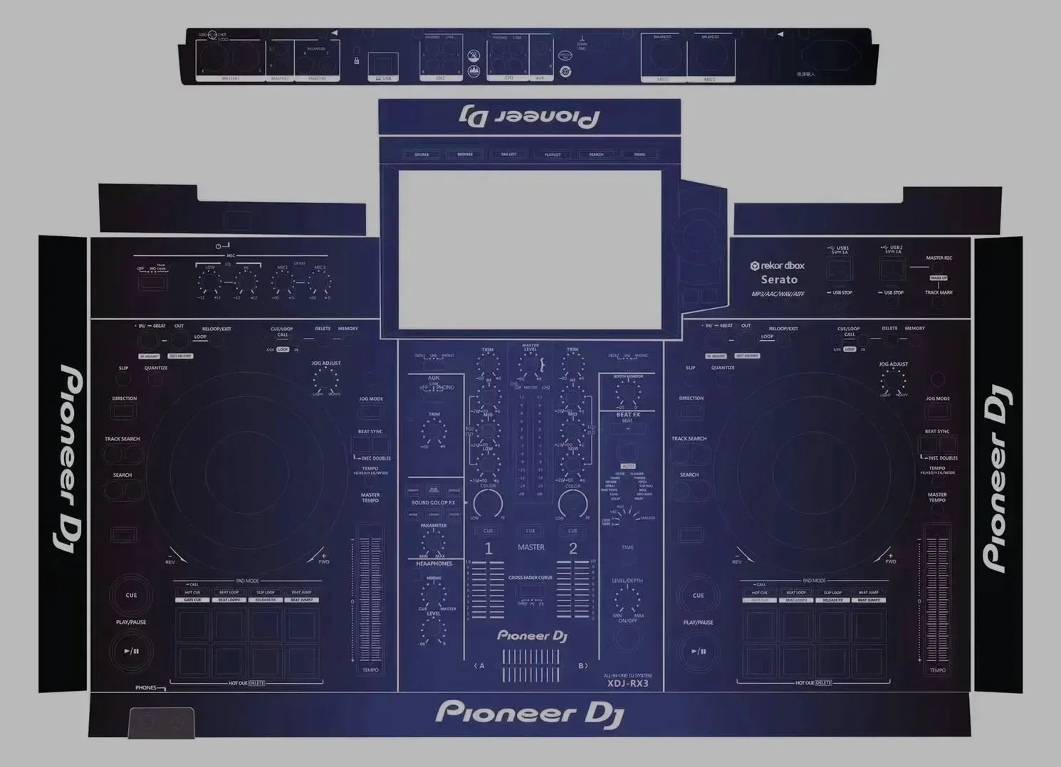Protective sticker pioneer for xdj-rx3 all-in-one dj controller with pvc film full surfing protection and serato interface design