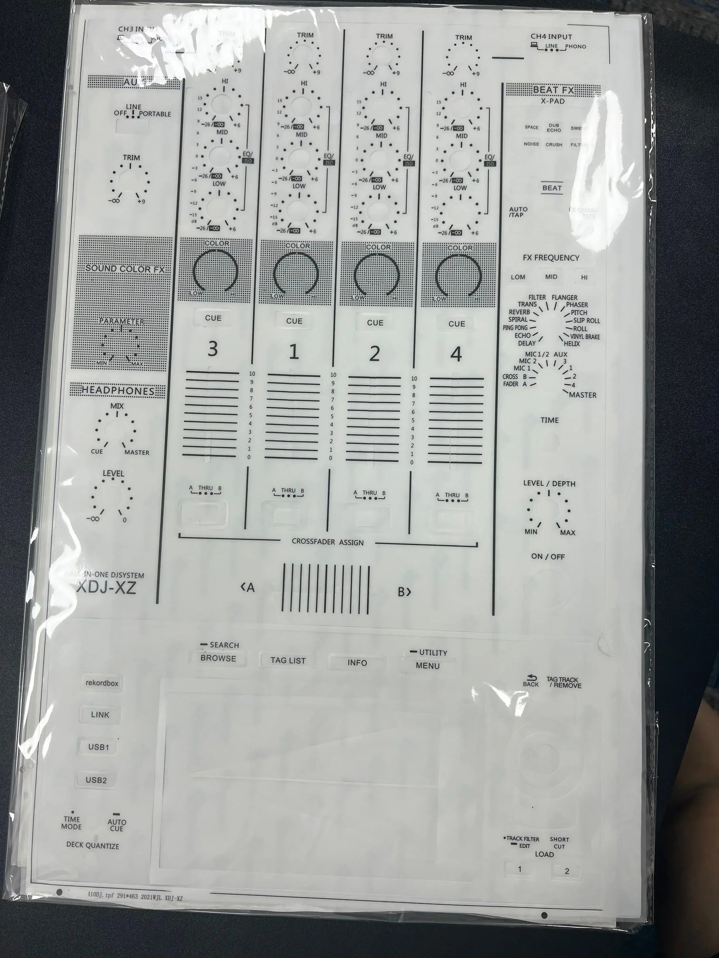Clear plastic protective sticker pioneer with printed dj mixing console layout for all-in-one dj controller surfing protection