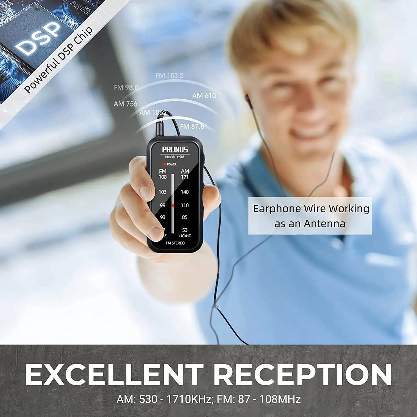 Black prunus pocket radio mini walkman with sleek compact design hand stereo portable fm am radio digital display