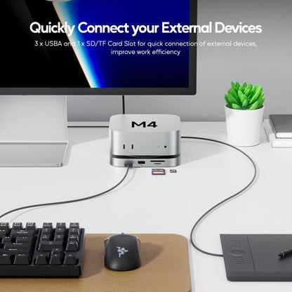 Silver m4 usb c hub with 3 usb a ports and sd tf card slot for mac mini mini m4 dock accessories