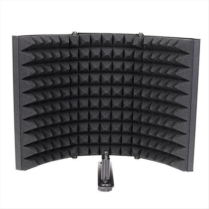 Black curved acoustic foam panel with metal stand as soundproof cover microphone for professional recording studio windproof use