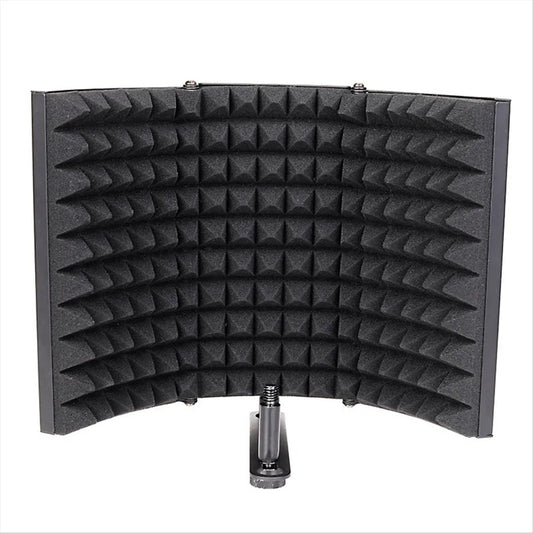 Black curved acoustic foam panel with metal stand as soundproof cover microphone for professional recording studio windproof use