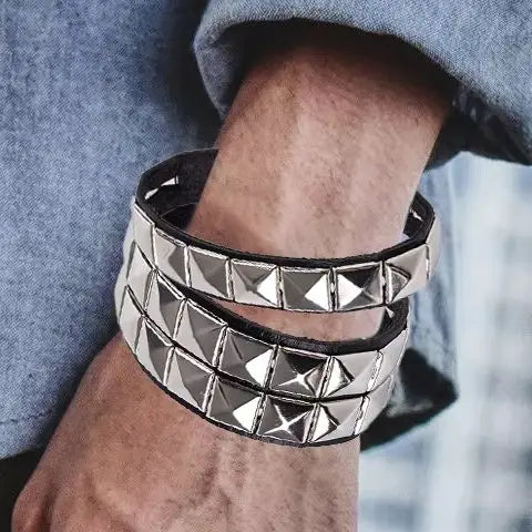 Studded leather bracelet with silver pyramid-shaped rivets, a gothic nail bracelet perfect for couple bracelet party gifts