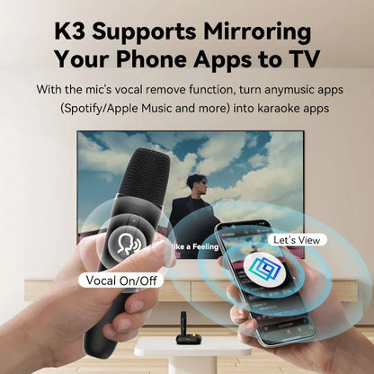 Black handheld wireless karaoke microphone with vocal remove and on off button for puremic karaoke machine duet karaoke mics