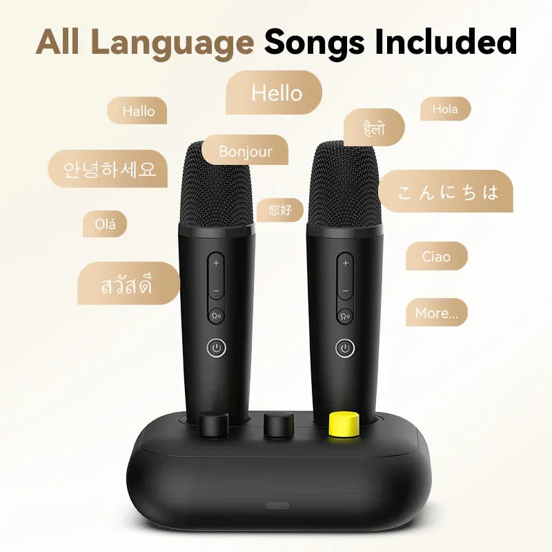 Black puremic karaoke machine duet karaoke mics with textured mesh grilles and rechargeable charging base for singing