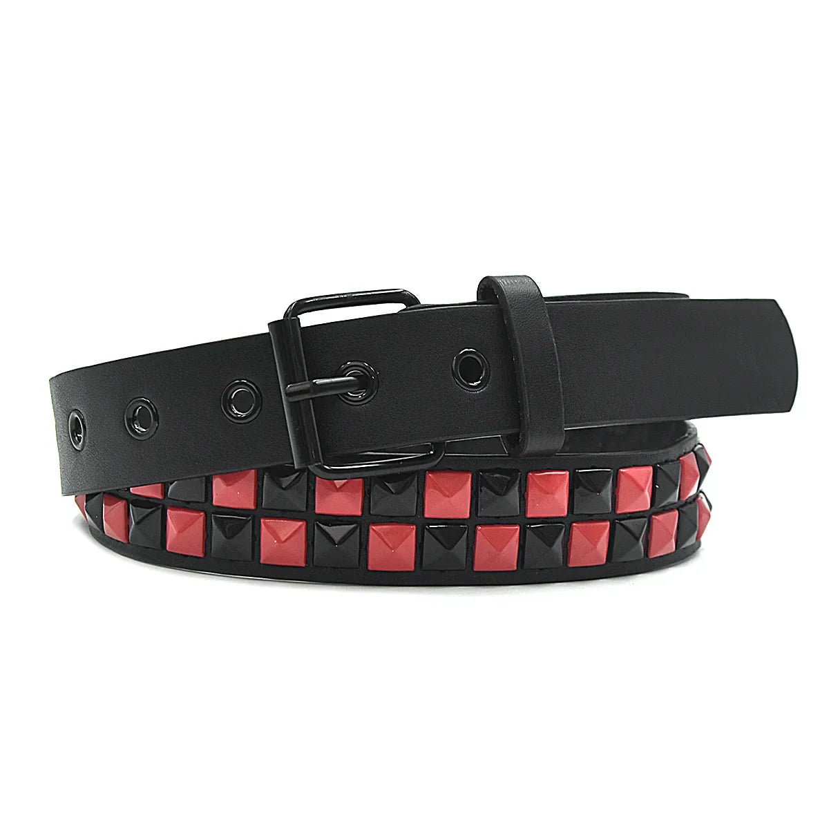 Black leather purple rivet punk belt with red and black metallic studs for jeans accessories girdle trend pu leather style