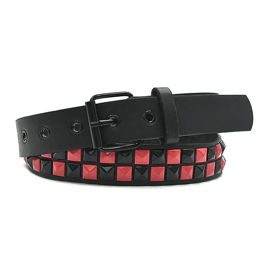Black leather purple rivet punk belt with red and black metallic studs for jeans accessories girdle trend pu leather style