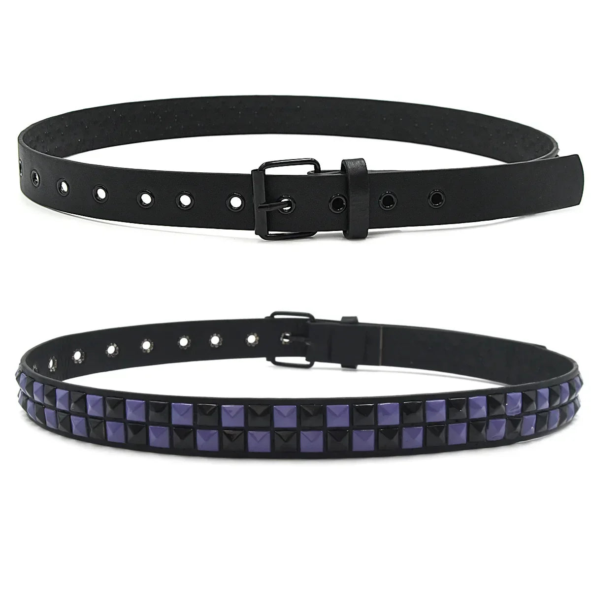 Black leather purple rivet punk belt with silver buckle and purple and black studs jeans accessories girdle trend pu leather