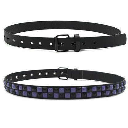 Black leather purple rivet punk belt with silver buckle and purple and black studs jeans accessories girdle trend pu leather