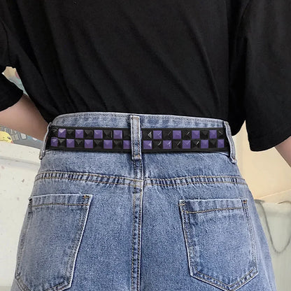 Purple rivet punk studded belt in trend pu leather with black and purple design for jeans accessories girdle use