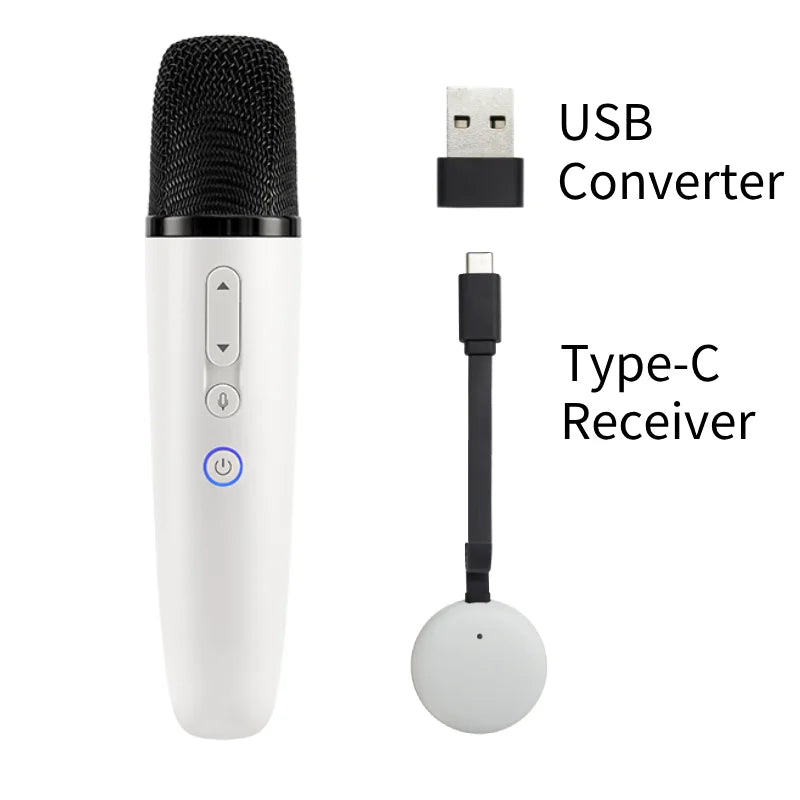 White wireless handheld q1-tesla car karaoke microphone with black mesh grille and power key for cybertruck rechargeable caraoke