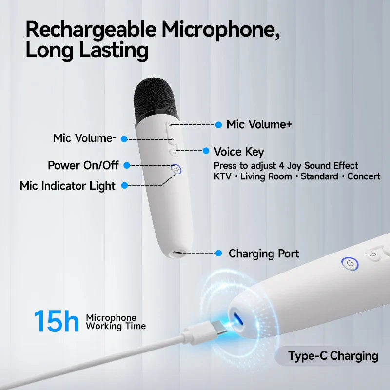 White rechargeable q1-tesla car karaoke microphone with black mesh grille and power key for cybertruck rechargeable caraoke