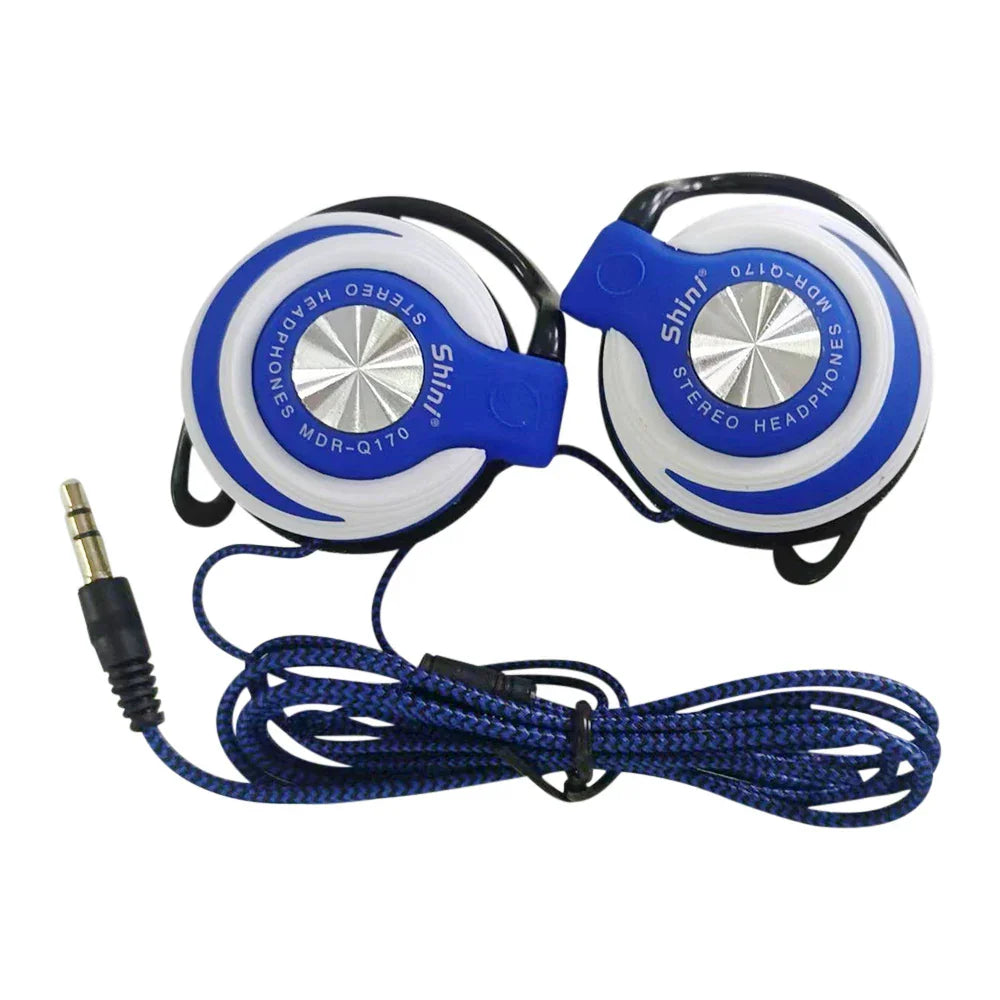 Blue and white mdr-q170 wired headphones hifi with braided cable and adjustable ear hook for hook earphones music use