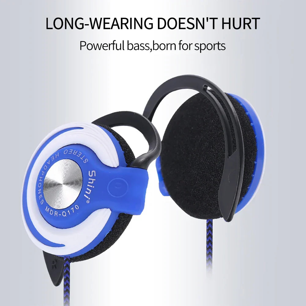 Blue and white q170 wired headphones hifi with black ear cushions and adjustable ear hook hook earphones music design