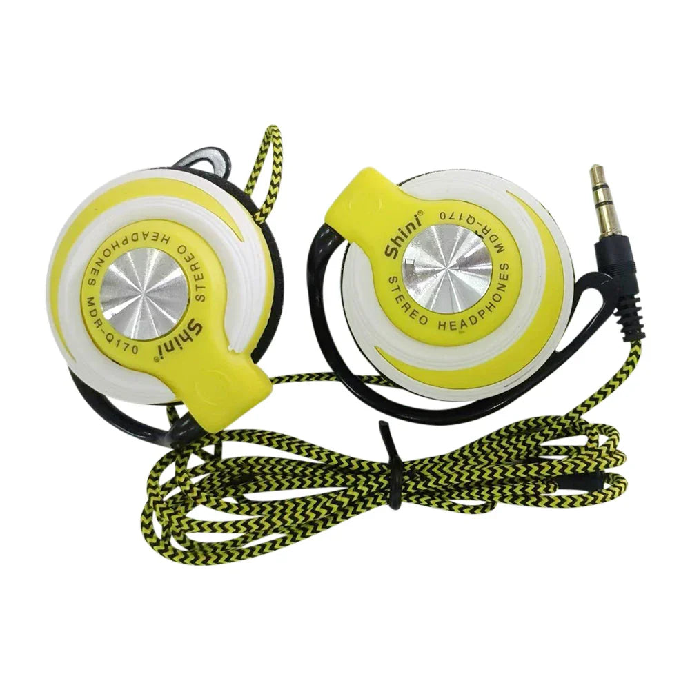 Yellow and white shini mdr-q170 wired headphones hifi with black braided cable and adjustable ear hook hook earphones music